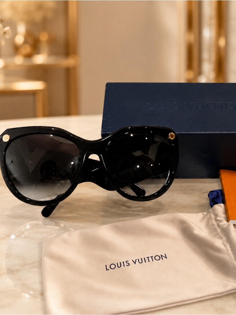 Louis Vuitton Glossy Black Oversized Cat-Eye Sunglasses
